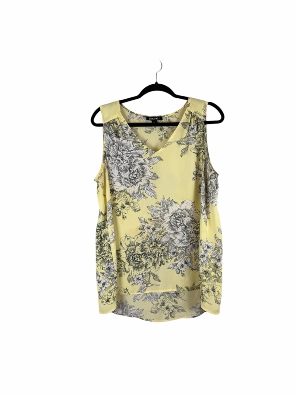 Roz & Ali Floral Sleeveless Blouse Yellow Black White High Low Size L